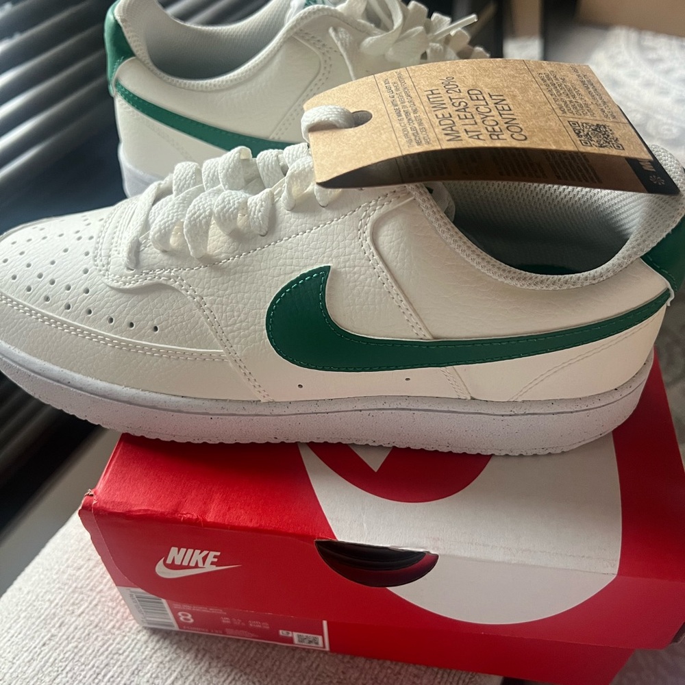 W Nike court vision Lo NN White and Green Athletic Shoes
